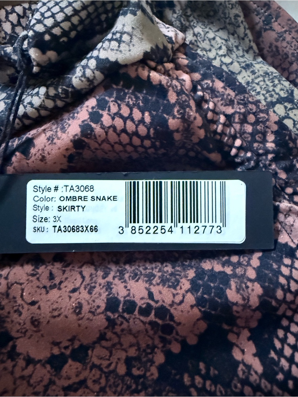 TA3 Snake Ombré Print Swim Skirt — Brown/Pink 3X - Picture 3 of 3